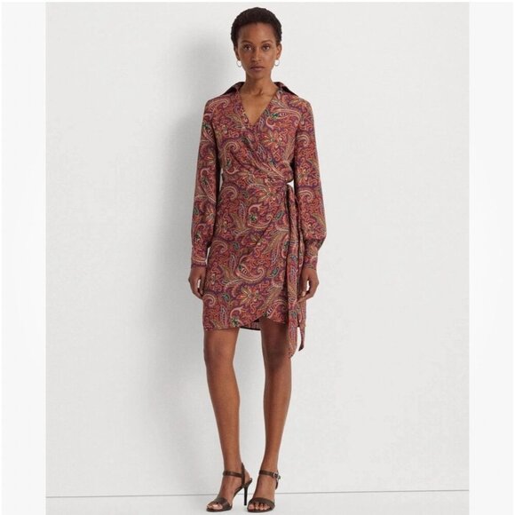 Lauren Ralph Lauren Women's Print Double-Faced Georgette Wrap Dress, Size 10 - Picture 1 of 5